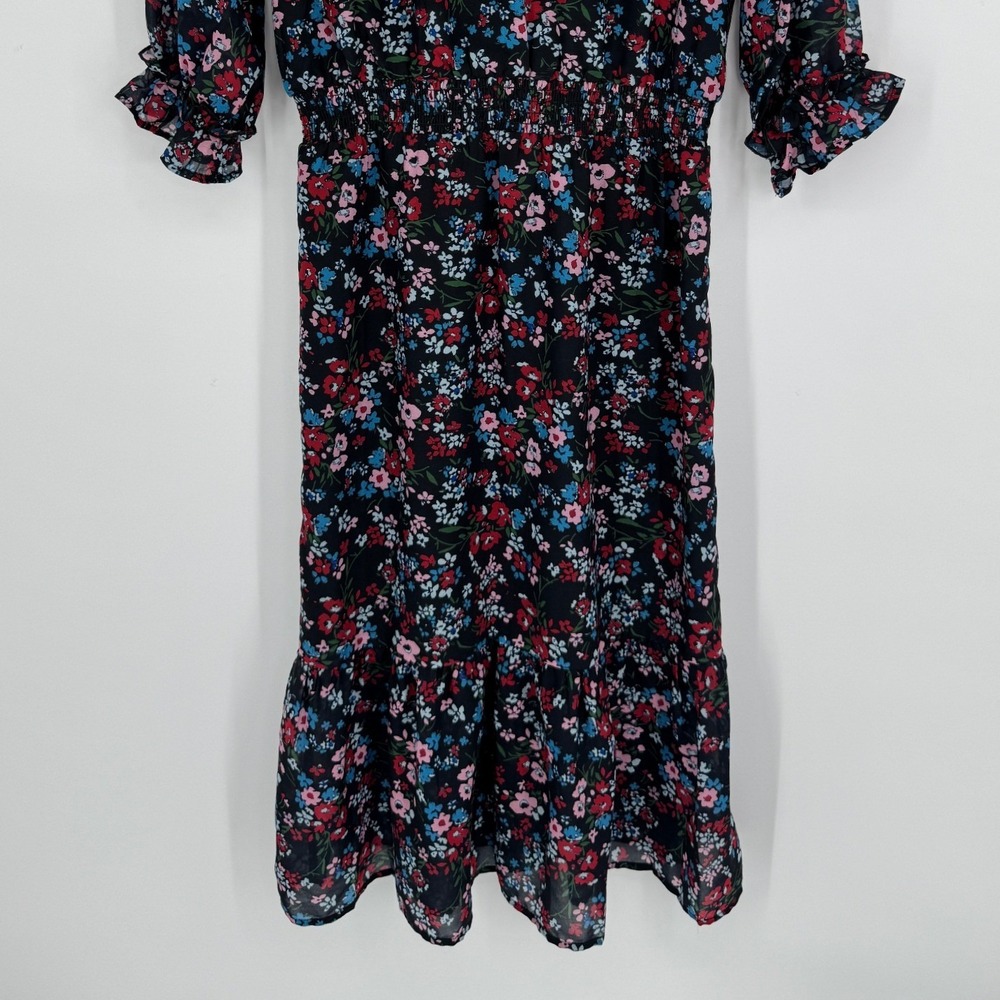 Olivia James The Label Floral Midi Dress XS Black Ruffle Hem Smocked Waist Boho - Picture 5 of 10
